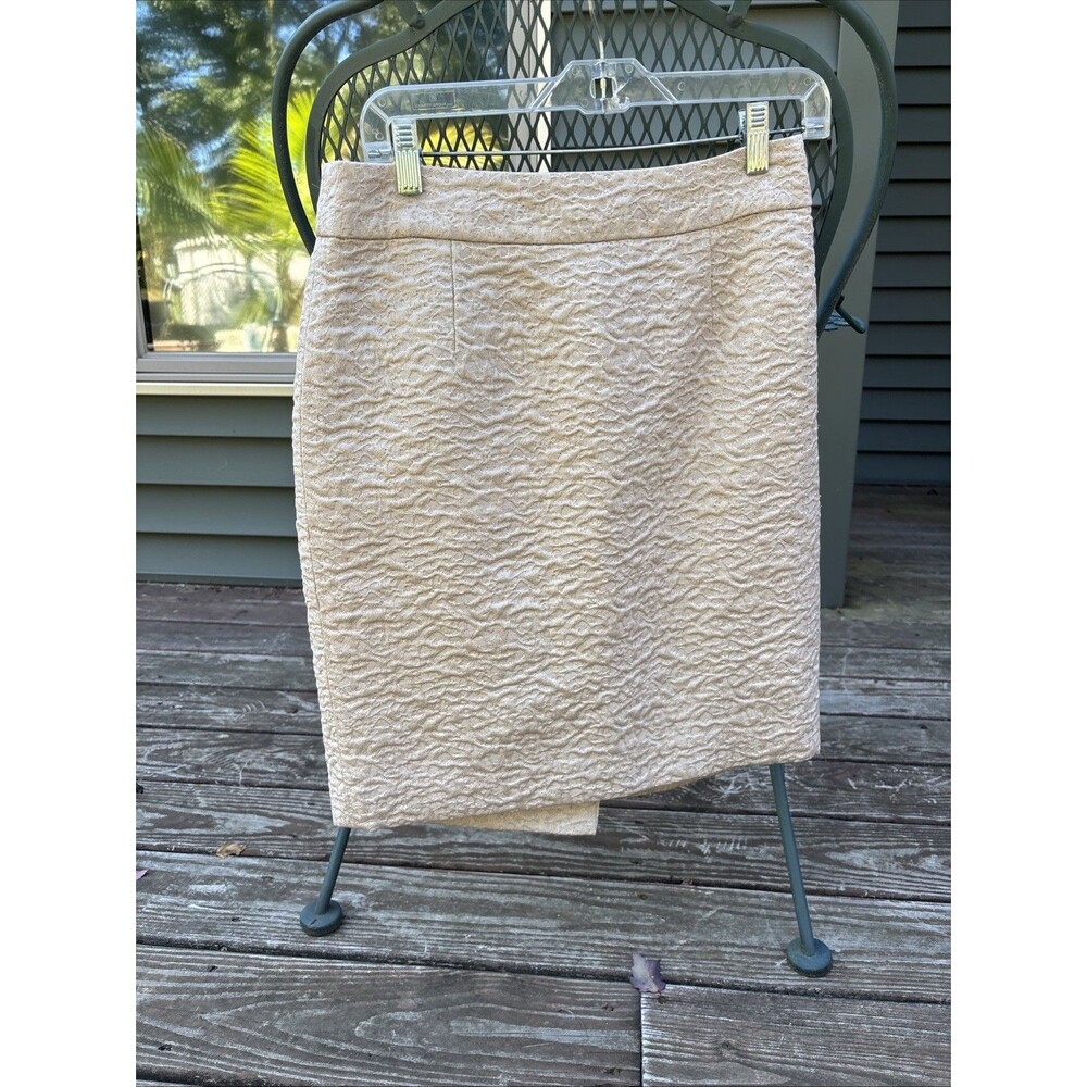 Banana Republic Petite Skirt Size 4P Cream Ivory Silver Metallic Thread Textured